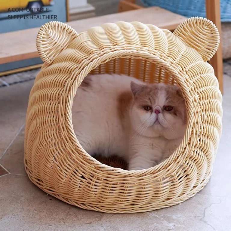 

Ins Style Fashion Woven Cat Nest Summer Cool Nest Semi-closed Rattan Woven Pet Summer Rattan Can Be Removed And Washed Nest