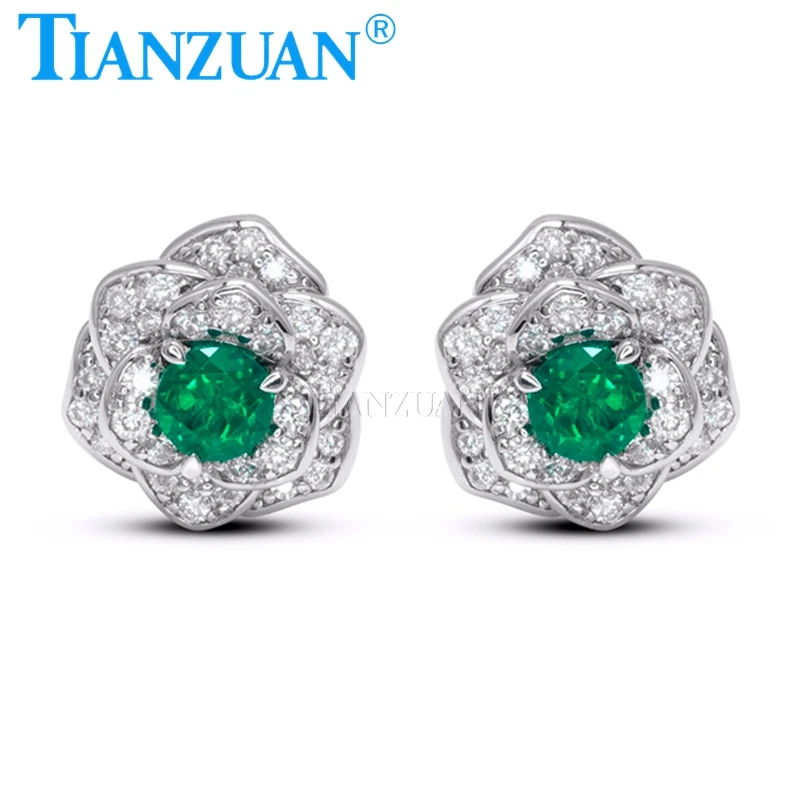 925 Sterling Silver Flower Stud Earrings 4mm Emeralds Earrings for Women Gifts Fine Wedding Party Jewelry Accessories