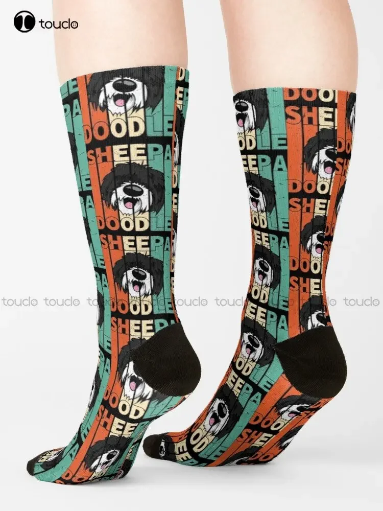 Фото Винтажные забавные лица Sheepadoodle Doodle Lover-забавные собаки Sheepadoodle, ретро-дизайн, идеи подарков для нее или него, носки с героями мультфильмов №3