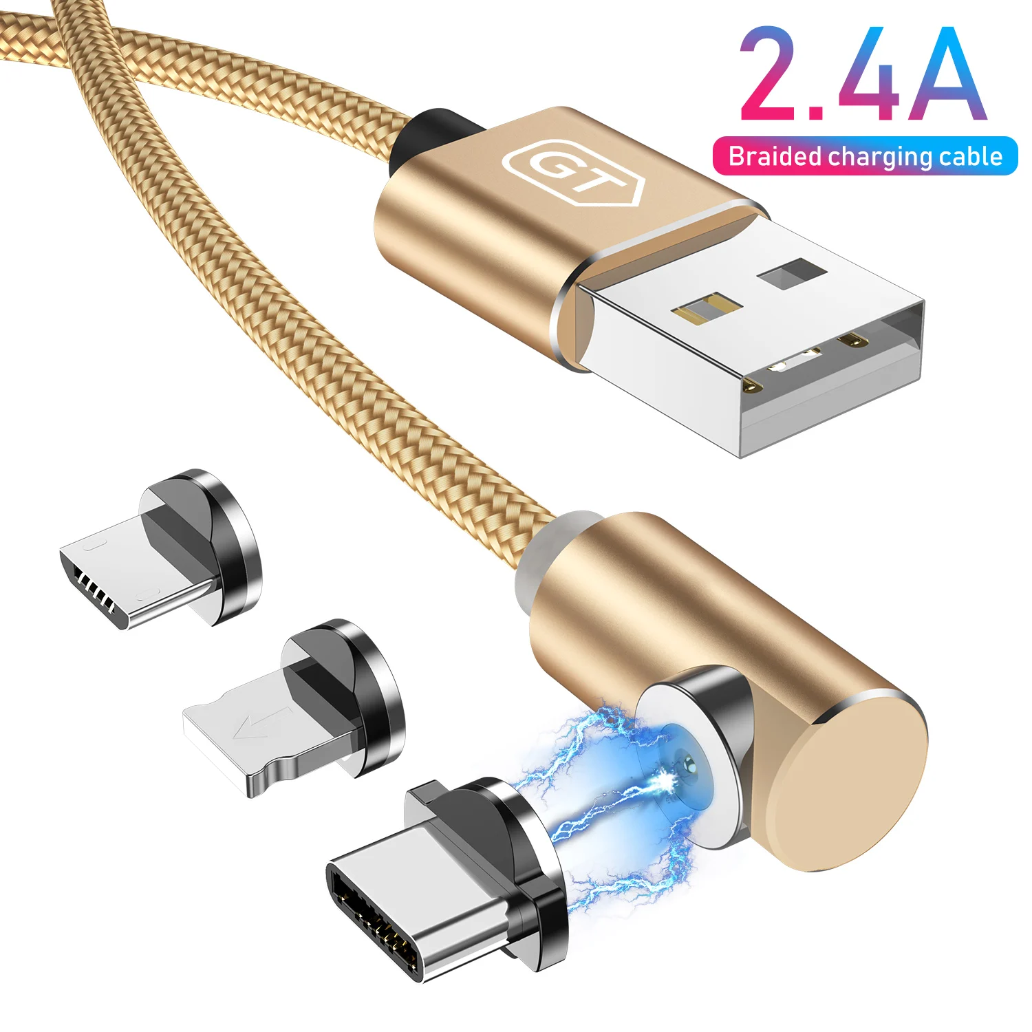 Магнитный USB-кабель GTWIN 2 4 А 3 в 1 для быстрой зарядки совместимый с iPhone 14 Samsung Micro USB