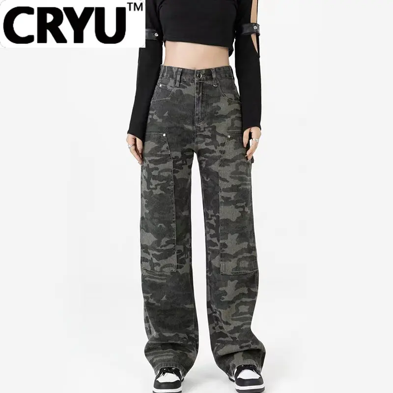 

Y2K Vintage Camouflage Cargo Pants Women Hip Hop High Waist Jeans Fashion Korean Harajuku Streetwear Wide Leg Denim Trousers