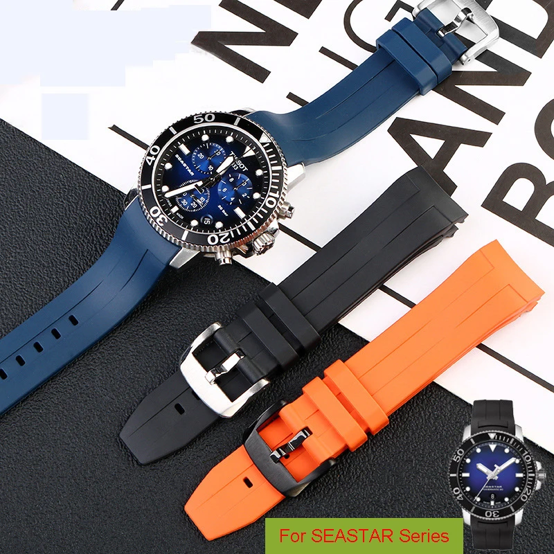 

Ремешок силиконовый для часов Tissot SEASTAR T120T120417A, резиновый водонепроницаемый спортивный браслет с дуговым отверстием, 22 мм