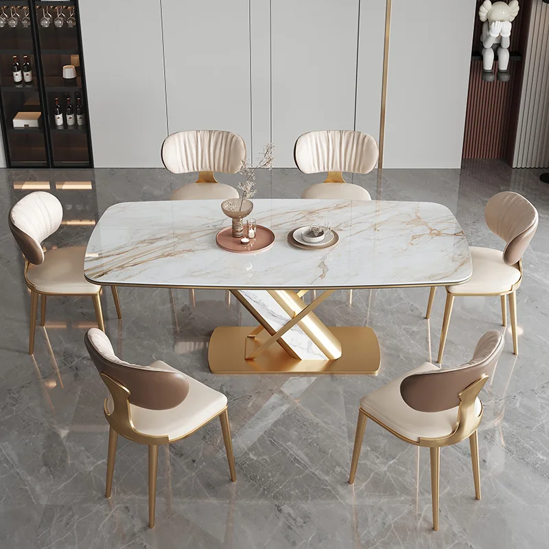 

Light Luxury Slate Dining Table Rectangular Bright Household 6 People Small Apartment Marble Desk Table Mesa Dining Room Sets