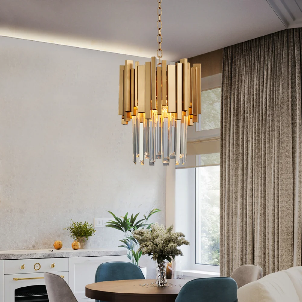 LED pendant lamp Modern luxury Gold Chrome Ceiling Light Crystal Pendant Lamp for Living Room Dining Room Foyer