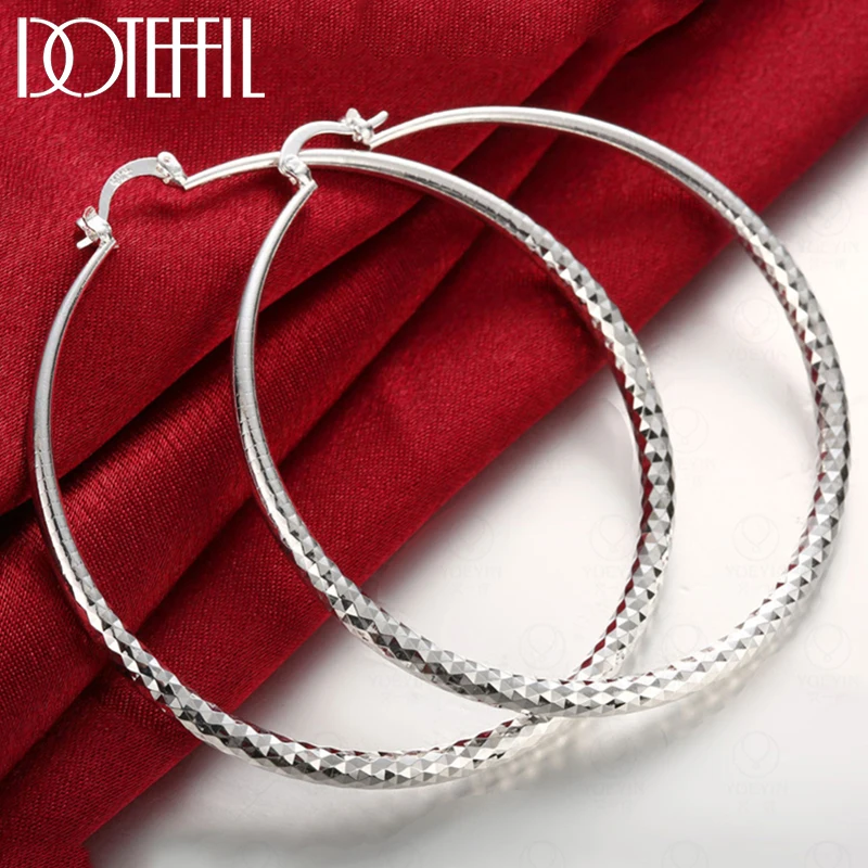 

DOTEFFIL 925 Sterling Silver Big Circle 50mm Grain Hoop Earring For Woman Fashion Party Wedding Engagement Party Jewelry