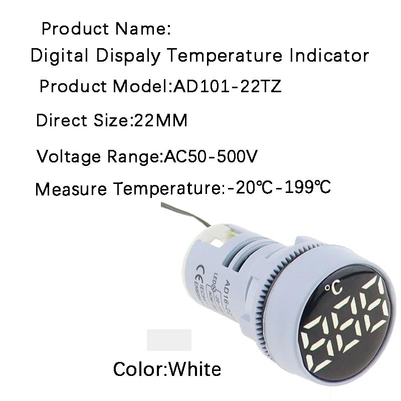 22mm LED Digital Display Tempetature Indicator Signal Thermometer Measuring Range -20-120 Celsius