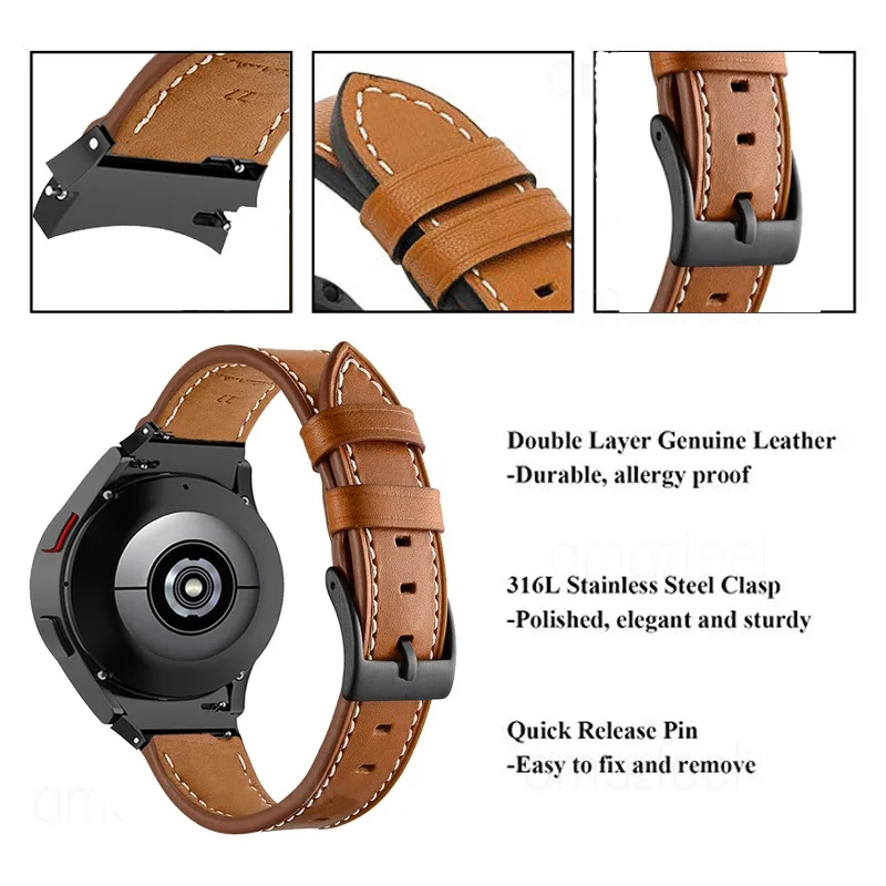 No Gaps Strap For Samsung Galaxy Watch 4 Classic 42/46mm Metal Wristband Genuine leather Band For Galaxy Watch 4 44/40mm belt