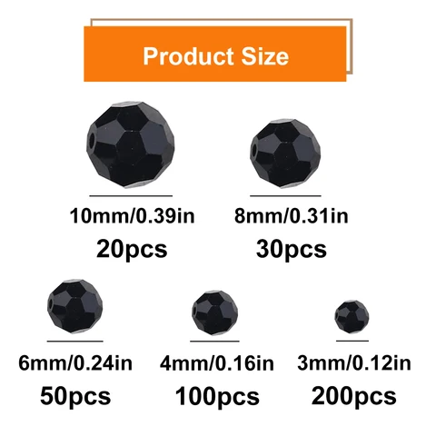 Хрустальные бусины JHNBY черные 3-10 мм