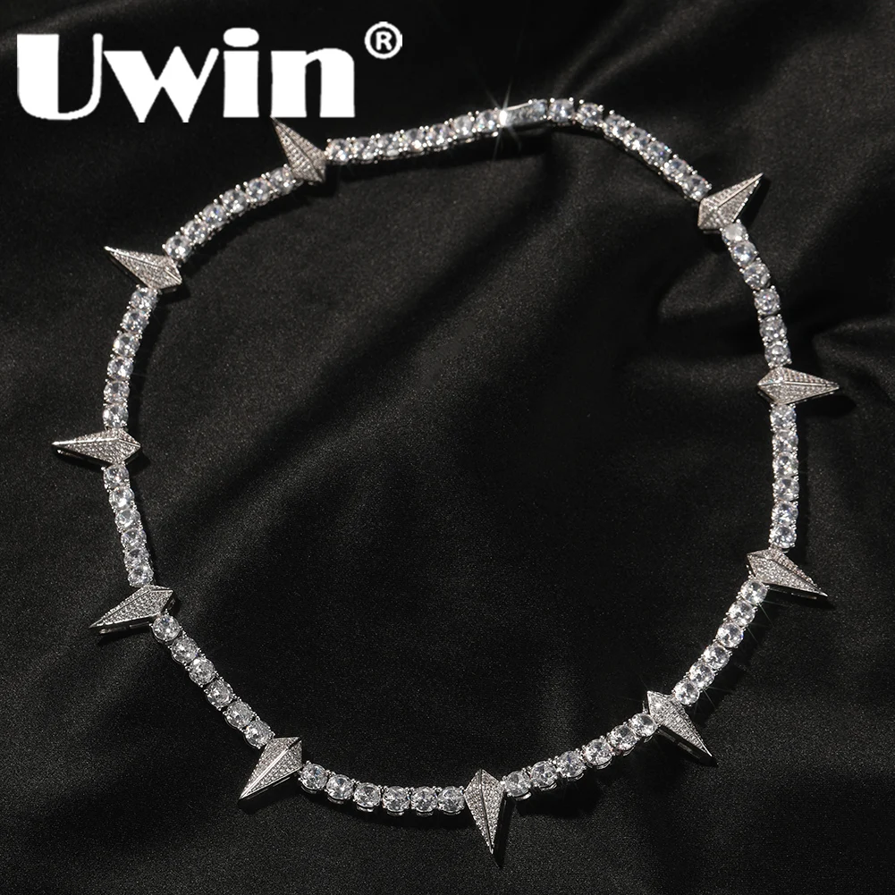 Uwin 5 mm Tennis Chain Necklace with Drip Iced Out Round CZ Chain Women Silver Color Trendy Fashion Jewelry for Drop Shipping