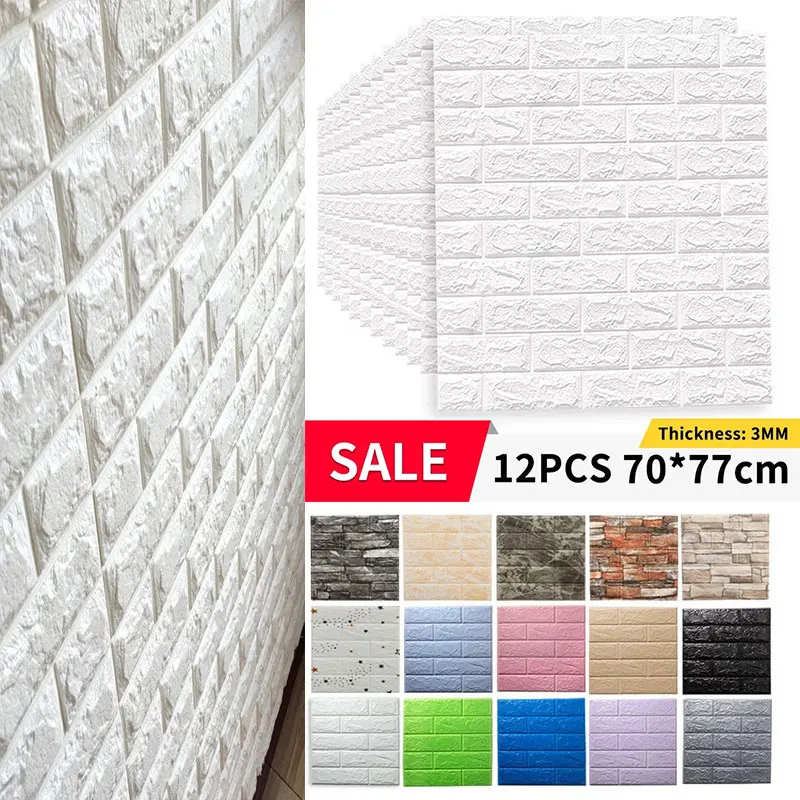 

12Pcs 3D Wall Panel Pvc Self Adhesive Home Decor Foam Wallpaper Waterproof Wall Sticker for Living Room Bedroom Kid Brick Papers