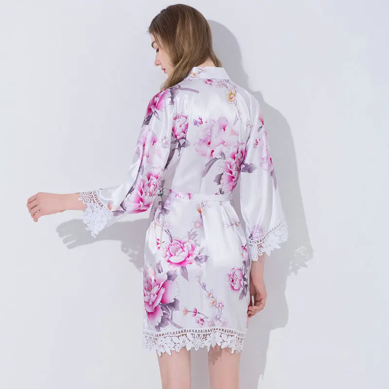Plus Size Women Silk Satin Floral Lace Trim Robe Wedding Bridal Bridesmaid Robes Robes for Women Sleepwear Night Long Robe