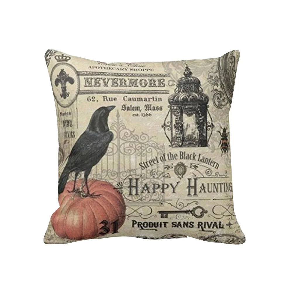 

Cotton Linen Square Burlap Decorative Throw Pillow Case Cushion Cover (Pumpkin Crow)