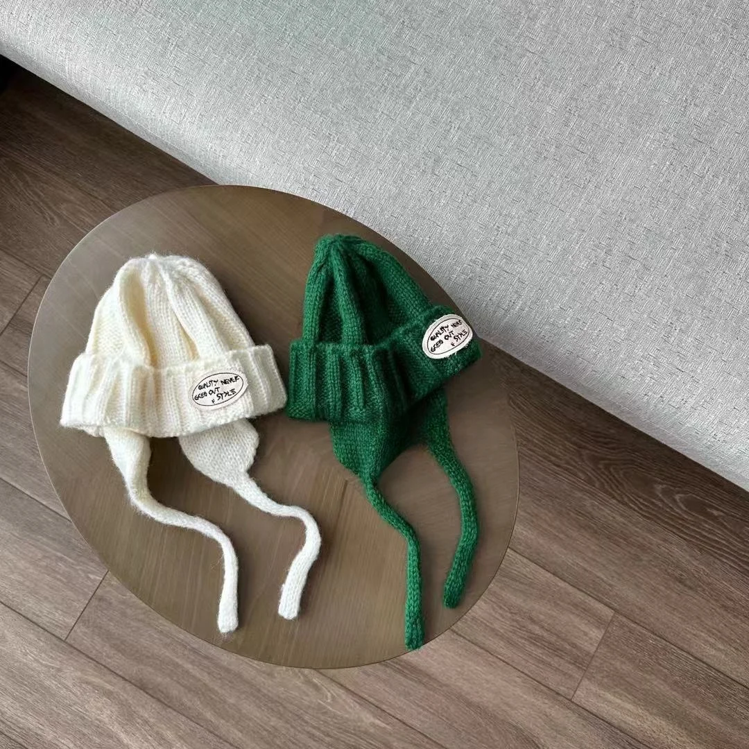 Детская шерстяная шапка KEBEIYA Day с одной буквенной этикеткой вязаная в прямую