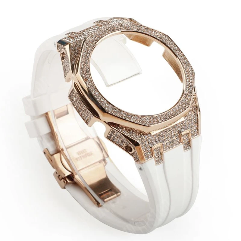 Diamond Case Rubber Strap Modification Kit for Casioak GA2100 GMAS-2100 Mod Kit Metal Steel Bezel for Casioak GA-2100/2110 Strap