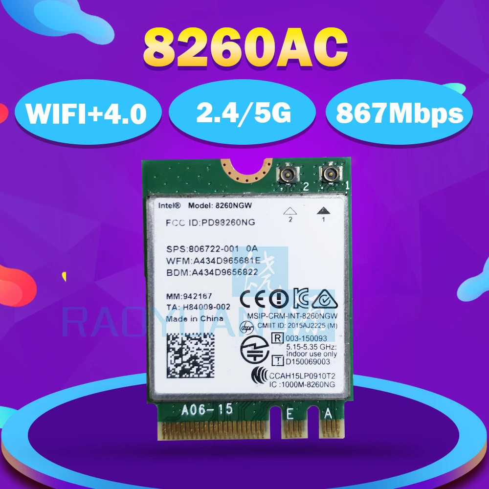

Двухдиапазонный Беспроводной постоянного/переменного 8260NGW PD92860NG 8260NGWAC 8260AC NGFF 867 Мбит/с + Bluetooth 4,2 плата Wireless Wlan Card