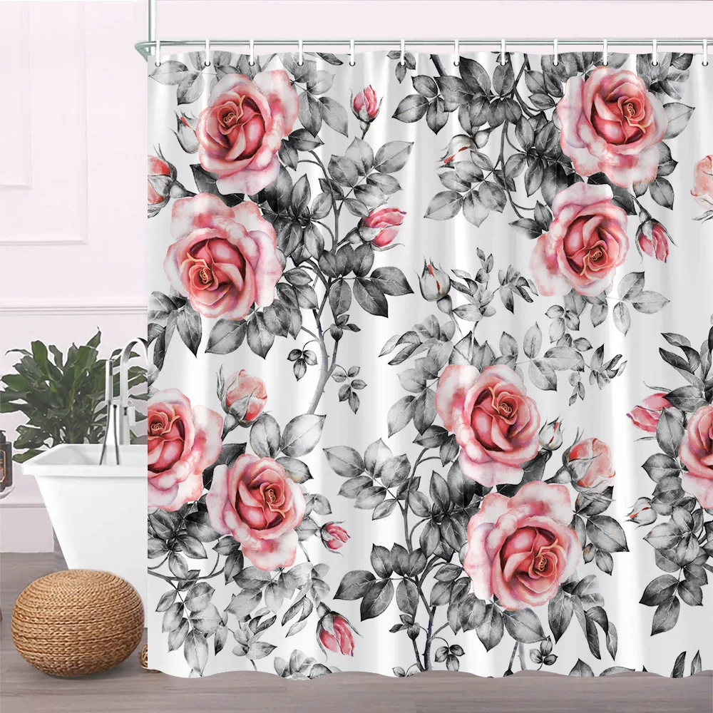 

Black White Geometric Plant Flower Floral Dandelion Fabric Decor Bathroom Curtain Bath Screens Butterfly Shower Curtains