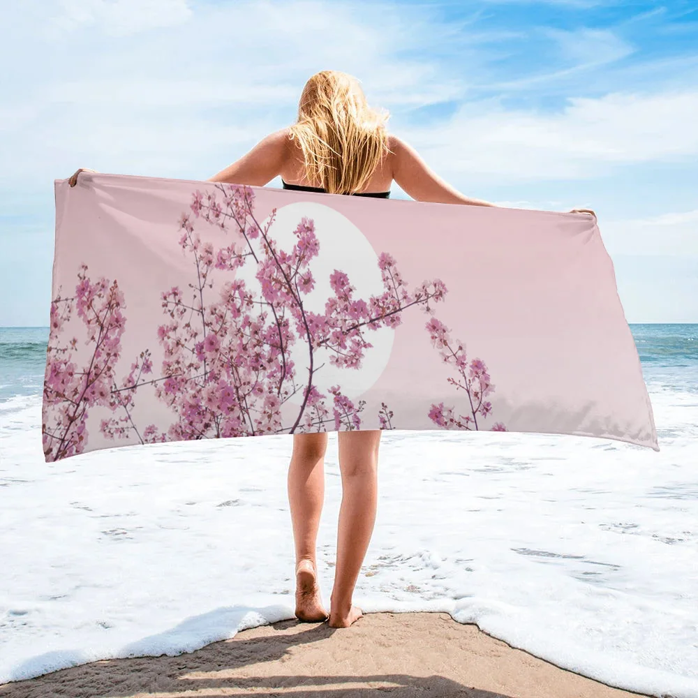 

Japanese Cherry Blossoms Pink Beach Towel Gifts Camping Travel Bathroom Accessories Face Towel Microfiber Quick Dry for Women