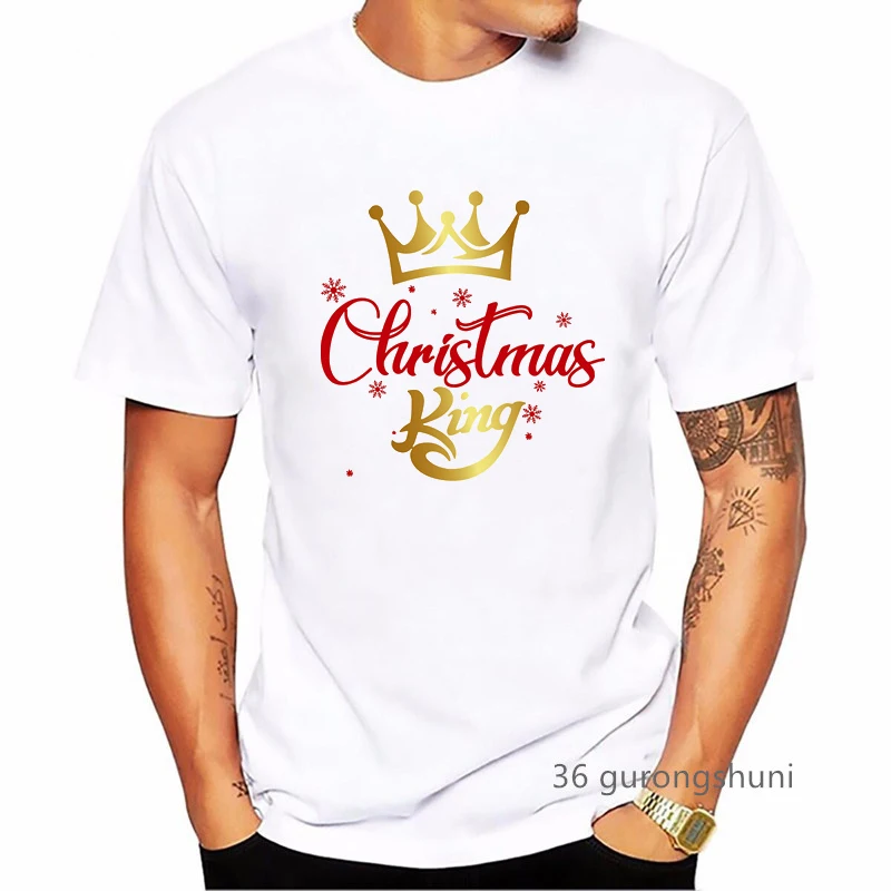 Christmas King/Queen Graphic Print Tshirt Men'S Clothing Funny Crown Couple T Shirt Homme Harajuku Shirt Fashion T-Shirt