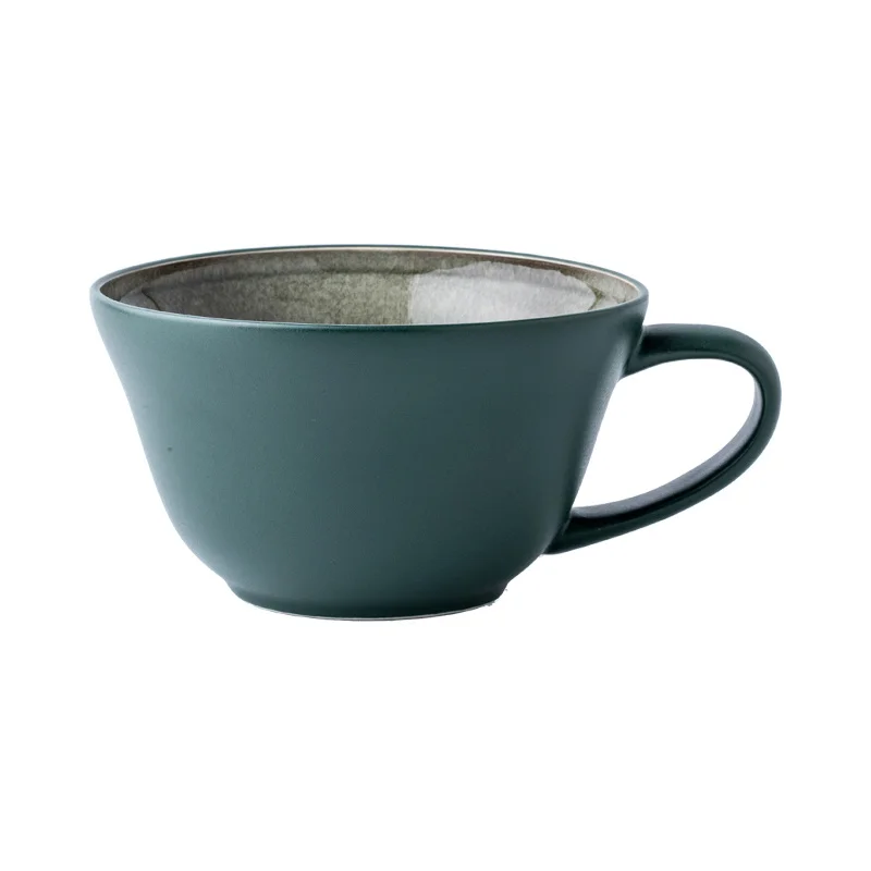 

Crackle Glaze Breakfast Cup Retro Style Dark Green Oat Cup Large Ceramic Cup