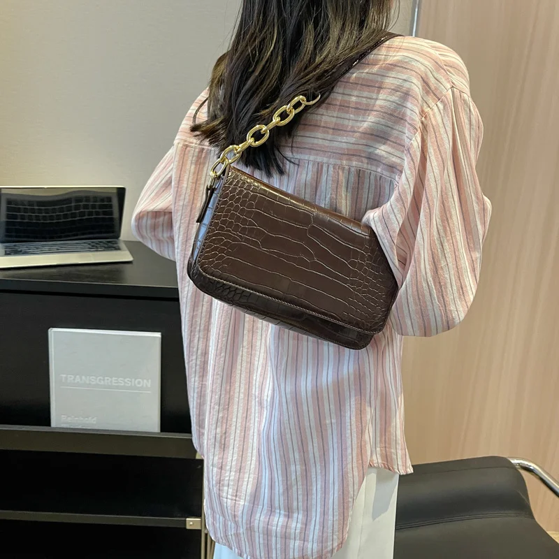 

Сумка для подмышек с узором под камень, маленькие простые сумки через плечо из искусственной кожи для женщин, весенние трендовые сумки на цепочке для подмышек 2023