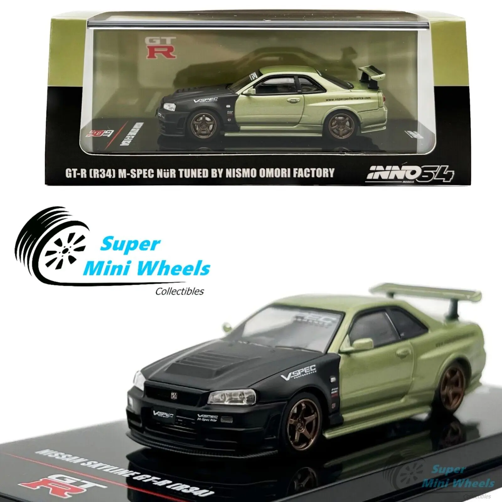 

INNO64 1:64 Skyline GT-R R34 Green M-Spec Nur Tuned By Nismo DieCast Model Car Collection Limited Edition