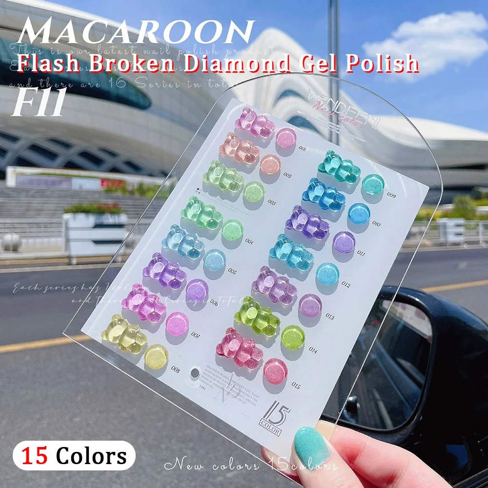 Vendeeni 15 Colors Macaron Flash Broken Diamond Gel Nail Polish Set Glitter UV Soak Off Gel Varnish Reflective Gel Lacquer 15ml