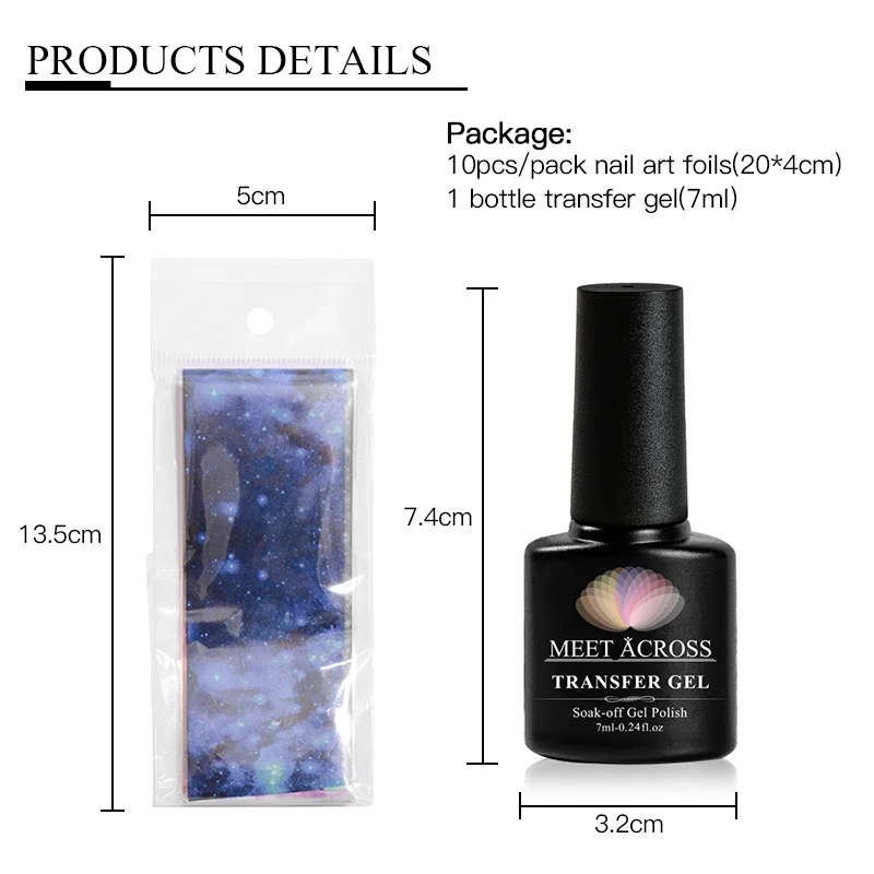 MEET ACROSS 7ml Nail Art Transfer Foil Gel Nail Polish Set Starry Sky Paper Adhesive Gel Lacquer Tools For Manicure Decoration images - 6