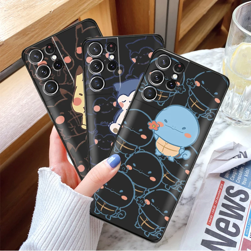 

Японский чехол для телефона Pokemon Pikachu для Samsung Galaxy S22 S21 S20 Ultra FE 5G S22 S10 10E S9 Plus, черный мягкий чехол