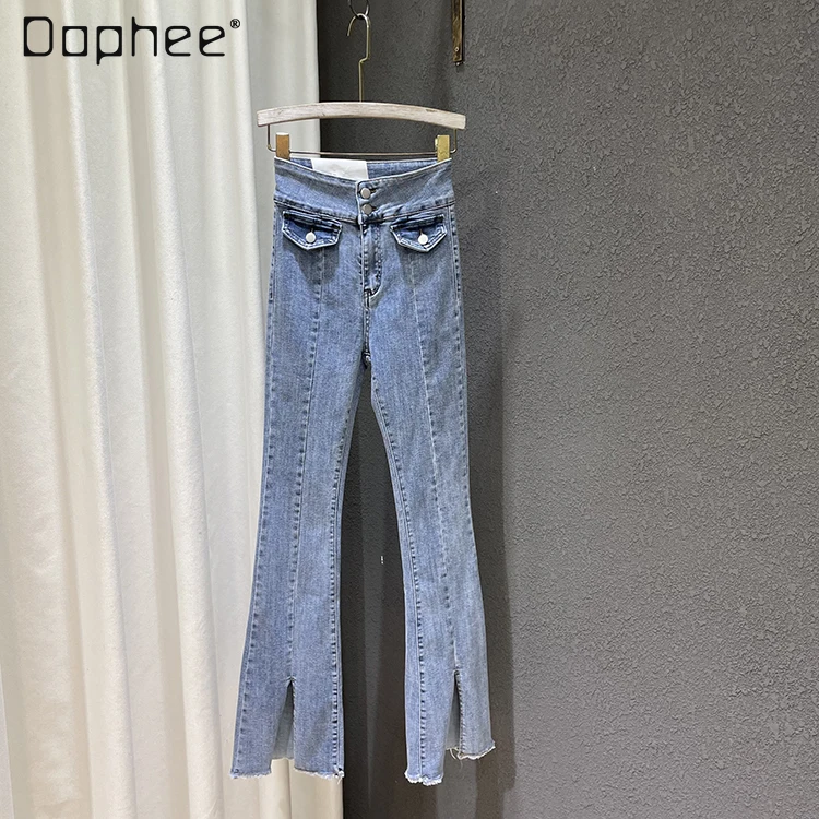 

2022 Spring Retro Boyfriend High Waist Loose Drooping Mopping Jeans for Women Casual Woman Slit Slightly Flared Long Denim Pants