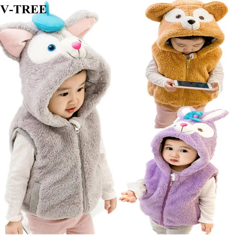

Cartoon Animal Vests For Girls Thicken Boys Waistcoat Fleece Children Jackets For Winter Toddler Outerwear Warm Clothing