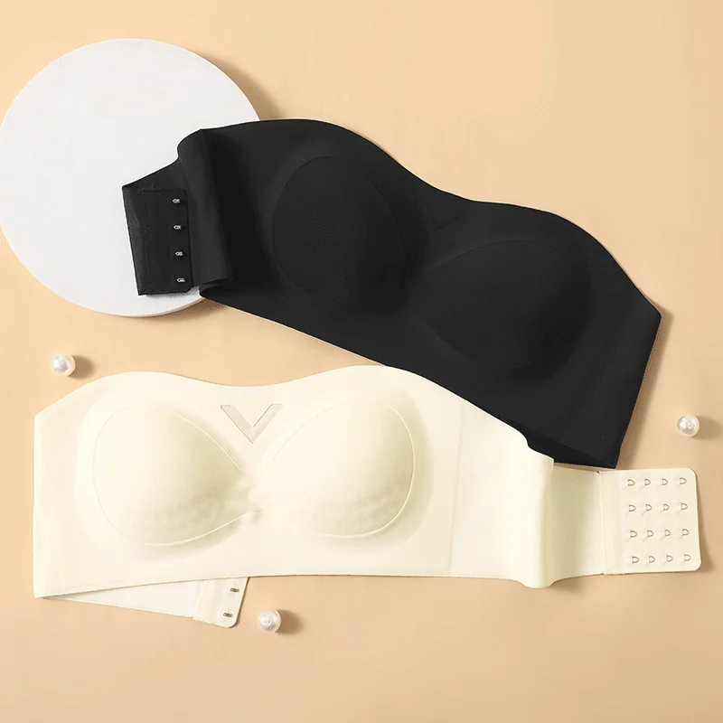 

Thin strapless bra women's one piece seamless small chest gather non-slip tube top invisible steel ring bra