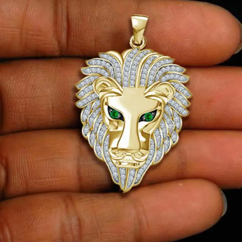 Ожерелье для мужчин Personality Hip Hop Punk с подвеской в виде льва с кристаллами Rhinestone и цепью на шее в стиле рок.