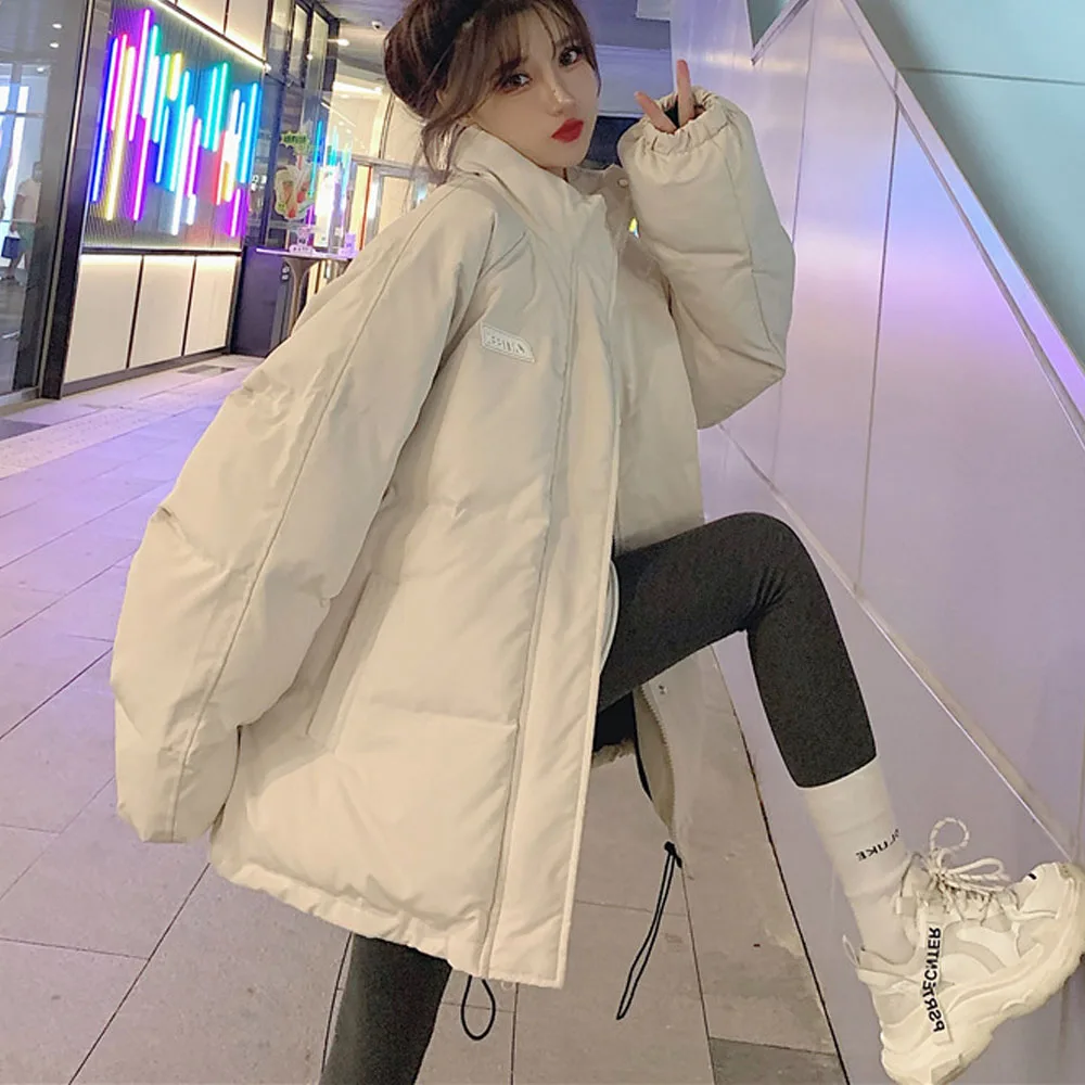 Puffer Jacket For Women 2022 Winter Thicken Warm Down Padded Parkas Casual Solid Color Loose Medium Long Coats Female Clothes