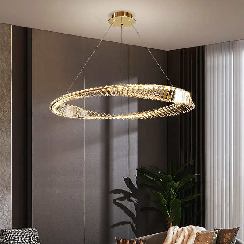 

Modern Led Plated Steel Gold Irregular Ring Ceiling Chandeliers Crystal Lustre Pendant Lamp Dimmable Living Room Hanging Light