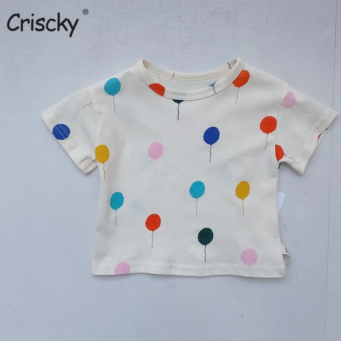 

Criscky Summer New Short Sleeve Casual T-shirt Fashion Dots Print Girls Tshirts Bady Boy Tshirt Nice Round Neck Kids Tshirt