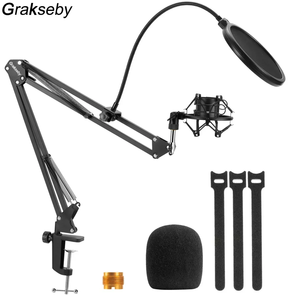 

New Microphone Stand For Blue With Pop Filter And Spider Shock Mount Adjustable Suspension Boom Scissor Mic Bracket Arm