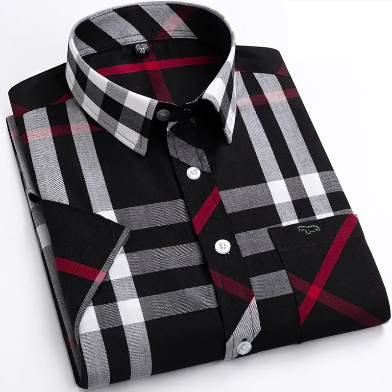 

Мужская хлопковая рубашка в полоску, с коротким рукавом, Размеры S ~ 7xl