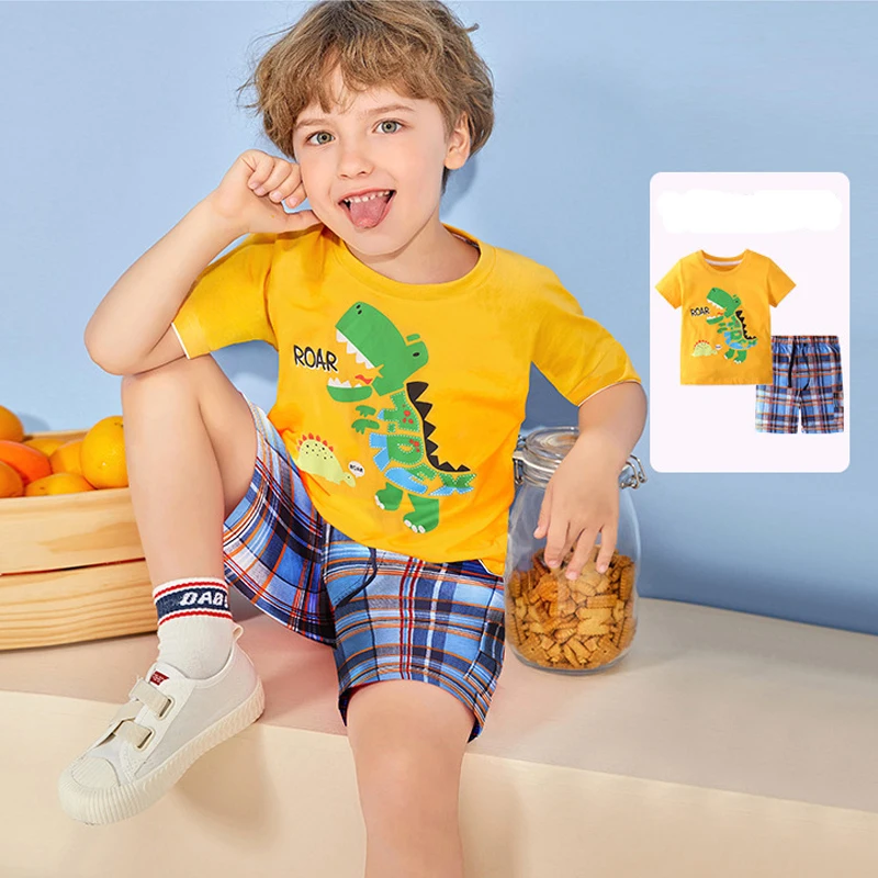 

Summer Kids Short Sleeve Cartoon Print T-Shirt Suits Boys Fashion Sports Pants Sets Children's Casual Tees 2pcs Teenage Clothes