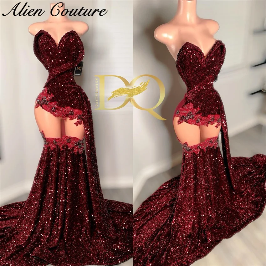 Изысканные винно-красные длинные платья для выпускного вечера особых случаев