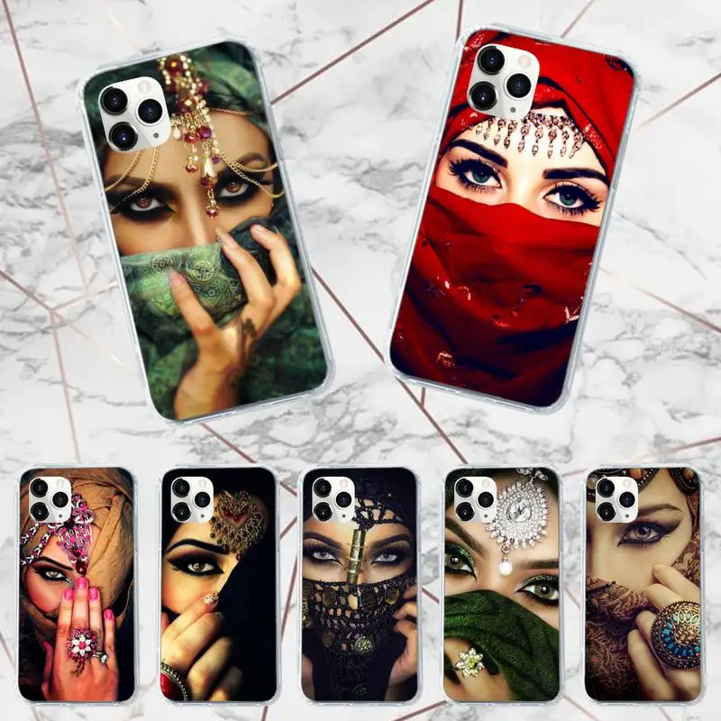 

Muslim Islamic Arabic Hijab Face Gril Eyes Phone Case Transparent soft For iphone 12 11 13 7 8 6 s plus x xs xr pro max mini