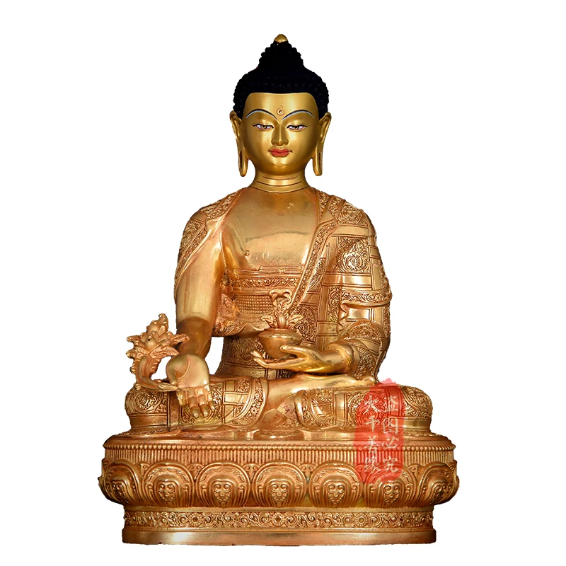 

Tibet Craft Tibetan Bhaisajyaguru Buddha Statue Tantra Pure Copper Home Worship Copper Statue Gilding Ornaments