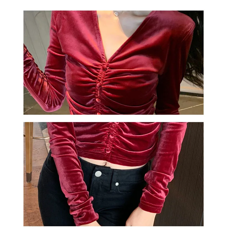 Новая модная осенне-зимняя милая женская блузка с длинным рукавом и v-образным