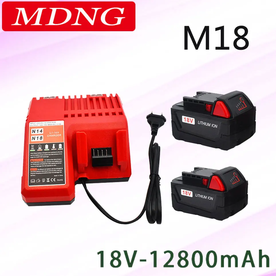 

100% Original 18V 12800mAh Replacemet Lithium ion 12.8Ah Battery for Milwaukee Xc M18 M18B Cordless Tools Batteries+Charger