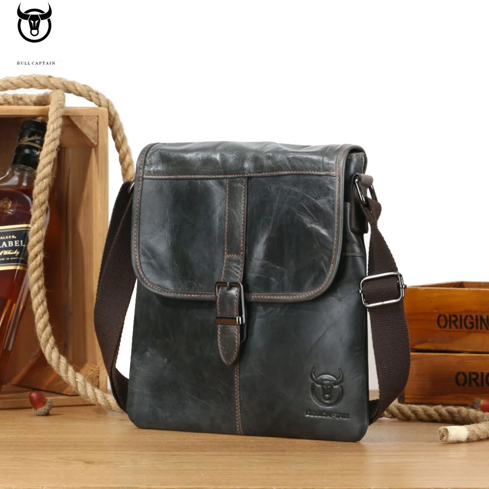 

Bullcaptain Genuine Leather Men Shoulder Crossbody Bag Brand Small Briefcase Handbags Casual Flap Messenger Clutch Purse JYB038