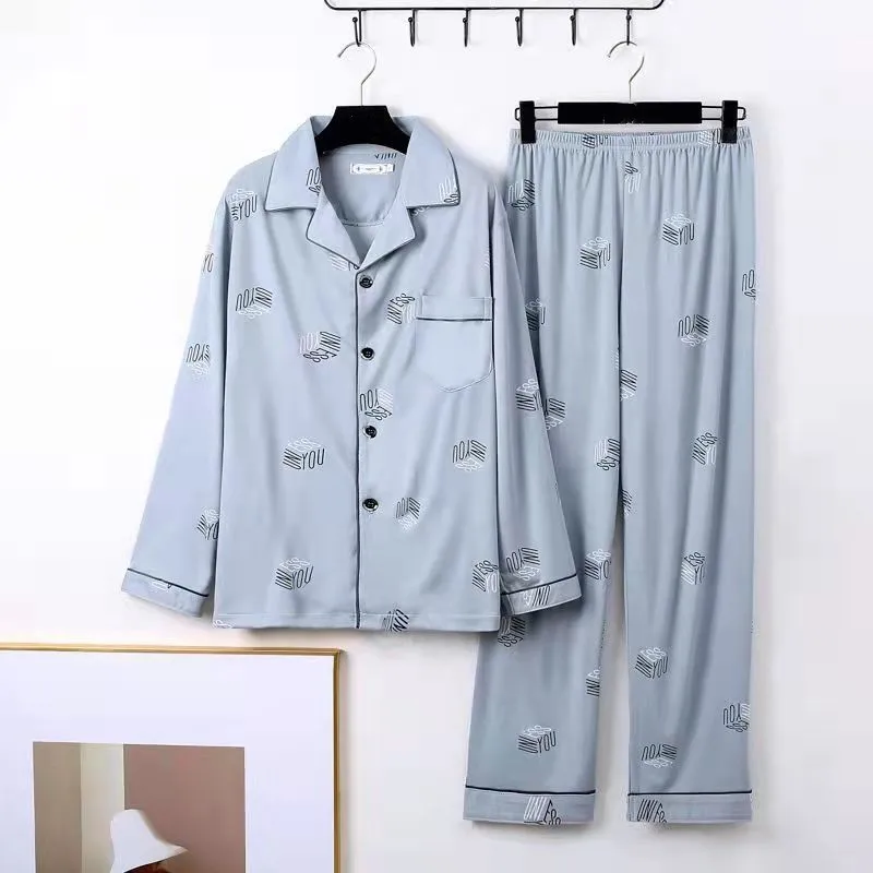 Autumn Winter Men Pajamas Set Cotton Print Sleepwear Night Suit Casual Long Sleeve Plaid Pants Pyjamas Plus Size Homewear 4XL