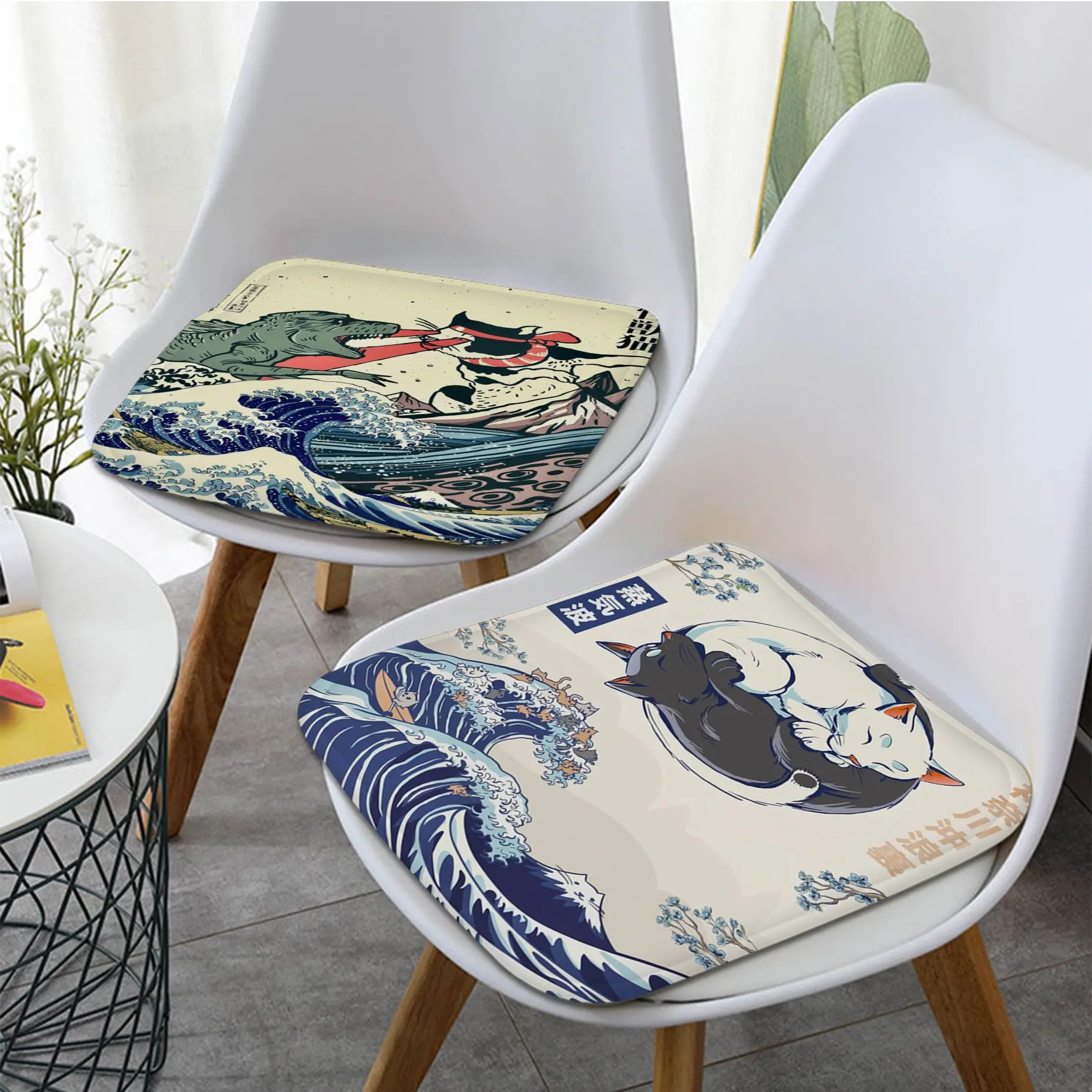 

Vintage Japan Art Great Wave Cushion Mat Creative Dining Chair Cushion Circular Decoration Seat Office Desk Cushions Home Decor