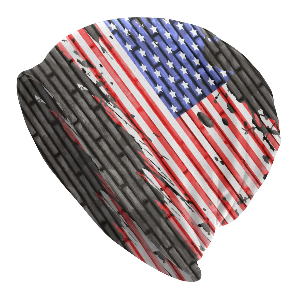 

Новинка, вязаная шапка для женщин и мужчин, сезон весна-зима, эластичные шапки гранж с американским флагом и кирпичной стенкой, оптовая прод...