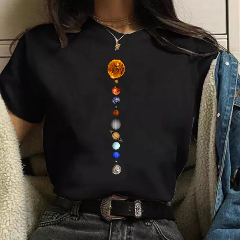 

New in planets Print Tshirt Women Aesthetic Kawaii Graphic T shirt female Tee Tops Retro Black Tshirt Ladies Clothing 2022 y2k v