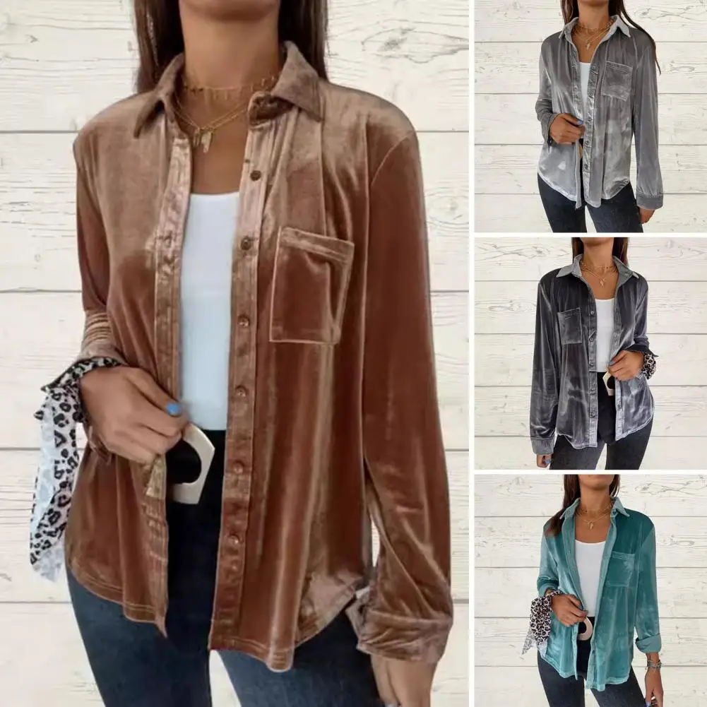 w jednolitym kolorze damska bluzka elegancka z klapami długim rękawem naszytą kieszenią jednokolorowa koszula topy jednorzędowe