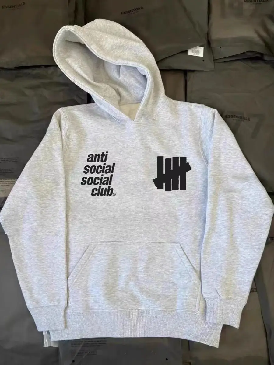 

Alphanumeric Print Plus Fleece Hoodie Loose Autumn and Winter Lovers Hooded Coat Men's